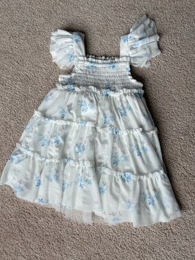 Rare Editions 6-9 month White and Blue Floral Baby Dress